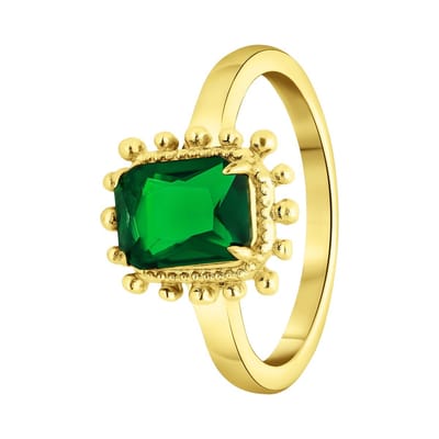 Lucardi Dames Stalen goldplated vintage ring vierkant groen - Ring - Staal - Goudkleurig - 16 / 50 mm