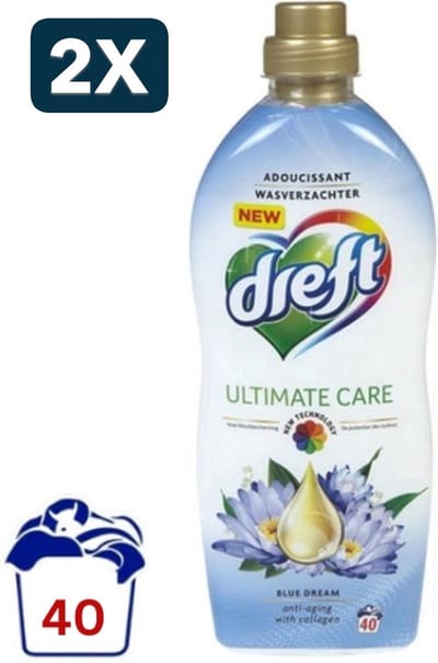 2 x Dreft Wasverzachter Blue Dream - 40 Wasbeurten - 1 Liter