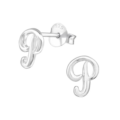Aramat Jewels | Oorbellen | Stijlvolle Zilveren Initiaal Oorbellen | P-8x6mm | |4mm | Zilver | Kinderen | Verkleurd niet