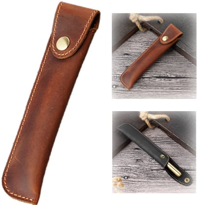 VHV-Etui - Pennenzak - Pennenhoes - Leren etui - PU-leer - Met drukknoop - Retro design - Voor school, kantoor en zakelijk gebruik - Bruin