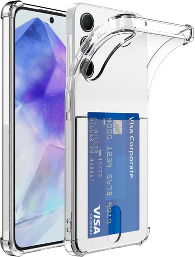 Geschikt voor Samsung Galaxy A55 Telefoonhoesje met Pasjeshouder Doorzichtig Siliconen TPU met Stootrand - Transparant Silicone TPU Back Cover Case with Cardslot - Smartphonica geschikt voor Samsung Galaxy A55