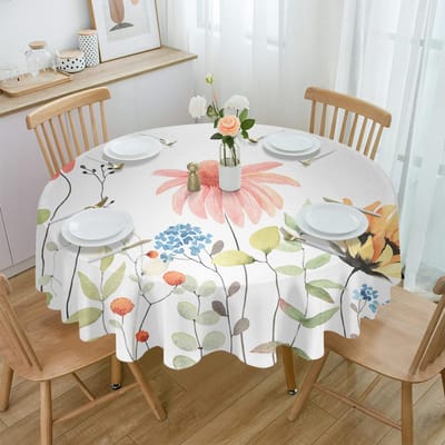 Lente Aquarel Bloemen Bladeren Rond Tafelkleed Waterdichte Tafelbeschermer Voor Bruiloftsfeest Decoratie Eettafelkleed Diameter 153cm