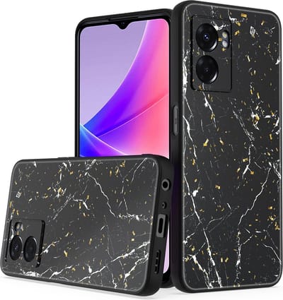 LuxeBass Siliconen hoesje met print geschikt voor OPPO A77 - Marmer Black - telefoonhoes - gsm hoes - telefoonhoesje