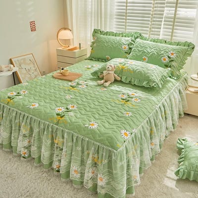 Nieuwe katoenen kanten gewatteerde hoeslaken bedrok driedelige prinsessenstijl kanten bedsprei 150*200cm 1pcs