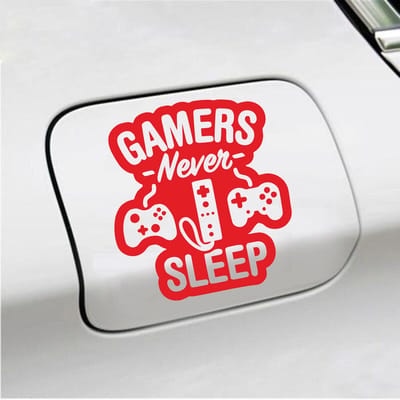 Bumpersticker - Gamers Never Sleep - 12,4 X 11,4 - Rood