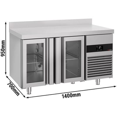 GGM Gastro Kühltisch PREMIUM - 1400x700mm - mit 2 Glastüren - Aufkantung