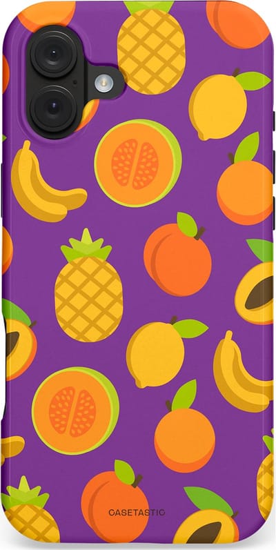 Casetastic hoesje geschikt voor Apple iPhone 16 Plus - MagSafe - Dubbellaagse bescherming - Tropisch Fruit Feest - Fashion Case - Lavendel Okergeel Oranje
