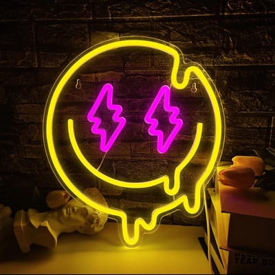Daity Smeltend smileygezicht neonlicht - dimbaar smeltend smileygezicht neonlicht - voor wanddecoratie - neon smileygezicht lichtbord - geschikt voor kinderkamers - feesten - slaapkamer - wanddecoratie - USB-aangedreven - vakantiecadeau