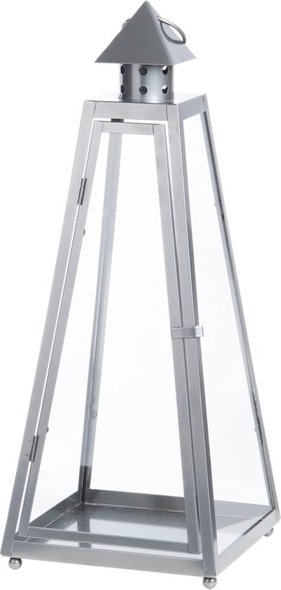Flancy Flames Windlicht - grijs - metaal - lantaarn - 21,8 x 21,8 x 54,3 cm - Tuinverlichting - Kaarsenhouders - Lantaarns