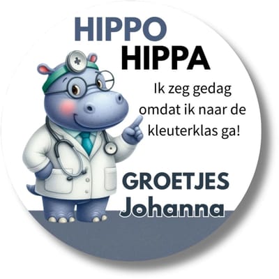 Stickers Naar Kleuterklas - 20 x Gepersonaliseerde Traktatie Stickers met Naam - Dokter Nijlpaard - Memories Are Timeless