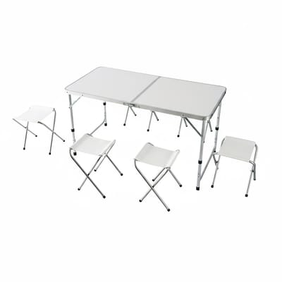 Campingtafel - met 4 stoeltjes - inklapbaar - verstelbaar - wit