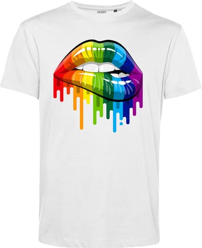 T-shirt Rainbow Lips | Gay pride shirt kleding | Regenboog kleuren | LGBTQ | Wit | maat XS