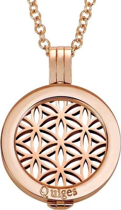 Quiges Munthouder met Ketting en Munt 25mm Levensbloem - RVS Roségoudkleurig - EPRHZ783