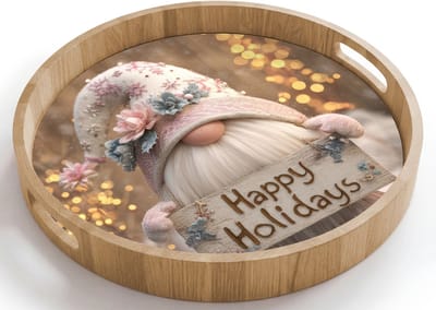 Dienblad rond 40x40 cm - Schootdienblad hout - Kerst - Gnome - Bord - Kleurrijk - Borrelplank rechthoek - Plateau houten dienbladen