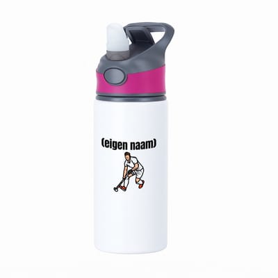 Hacebo® - hockey man met eigen naam waterfles met rietje roze - Hockey - atleten - iemand die houdt van hockey - verjaardag - cadeau - kado - water fles - 650ML