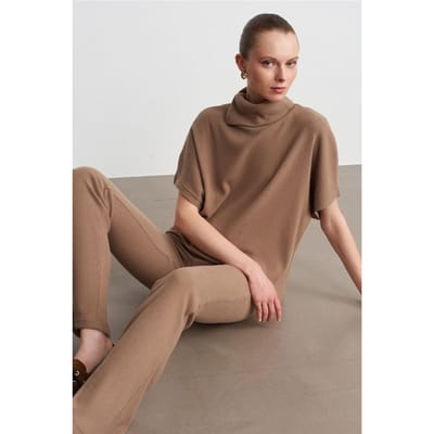 Geribbelde Coltrui met Korte Mouwen Blouse