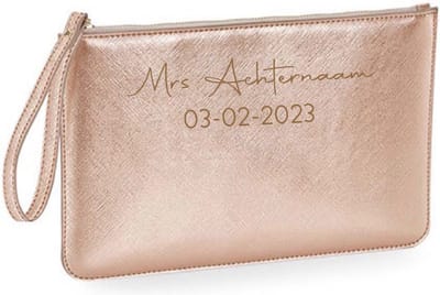 Toilettas leerlook cadeau bruid Mrs achternaam met datum trouwdag-rose gold