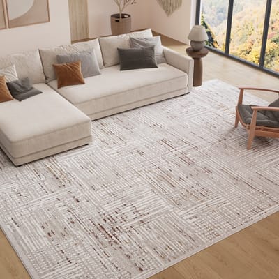 TAPISO Trend Tapijt Kortpolig - Modern Tapijt Hoge Kwaliteit - Elegant Woonkamer Tapijt in Crème Beige met Bruin Grijs - Strepen Blurred- Easy Care Tapijt - OEKO-TEX 120x170