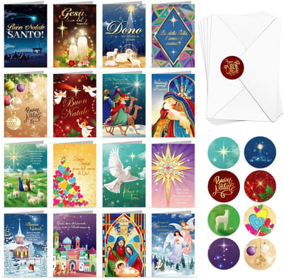 Allecto - Kerstkaarten - Waterverf Design - Multicolor - Creatieve Wenskaarten - Inclusief Enveloppen - Geschikt voor Kerst - 24 Stuks