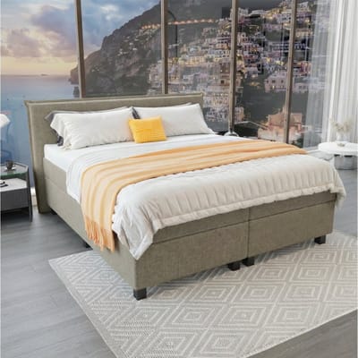 Mörgenn Boxspring Capri - Pocketvering Boxen en matrassen - Luxe 12cm topper - Taupe - 80x200 cm - Inclusief Dekbed en Kussens