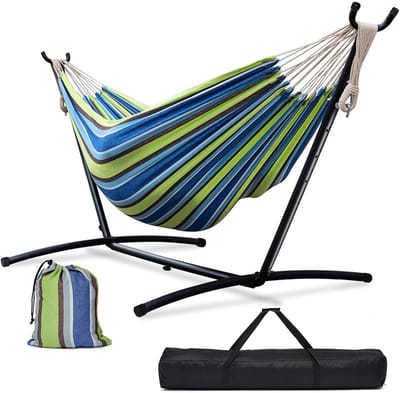 Hangmat met standaard - Lounge bed - Ontspanning in de tuin - Draagkracht 300 kg - 2.7 x 1.1 meter