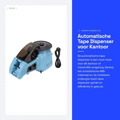 Dailygoods- Tape Dispenser Automatisch - Snijlengte 10-60mm - Tape Breedte 5-25mm - Antistatisch ABS - Kantoor/Industrieel Gebruik - Inclusief Beschermhoes - Tapesnijder