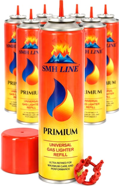 SMH LINE® Aansteker Gas - Butaangas voor Aansteker - 6x 300ML - Universeel - Incl. 5 Vulnippels