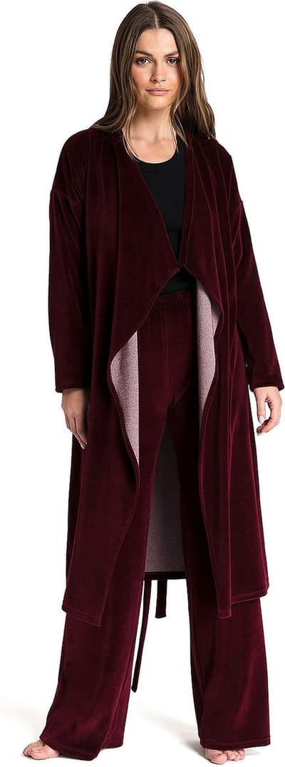 Velour Loungewear Set Luna / Broek & Ochtendjas / Katoen-Velour / Bordeaux / L/XL