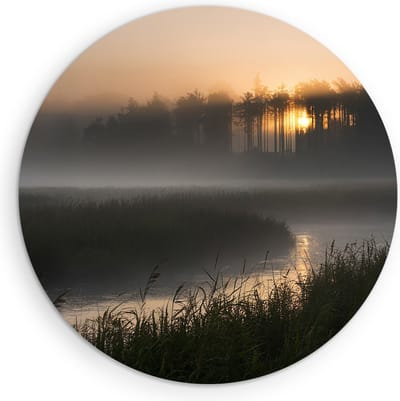 Saammp Muurcirkel Hout - Nederland - Sloot - Zonsondergang - Landschap - Natuur - Ø 90 - Wandcirkel - Wanddecoratie Cirkel - Muurdecoratie Woonkamer - Slaapkamer decoratie - Rond Schilderij