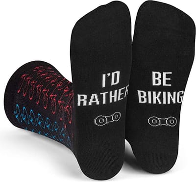 Malinsi® Grappige Sokken Fietsen - I'd rather be Biking - Leuke Fiets of Huissokken Dames & Heren - Gekke Cadeaus - Fietssokken Wielrensokken - Cadeautjes Volwassenen - Funny Socks - Cadeau voor Mannen & Vrouwen - Vaderdag Geschenk met Tekst