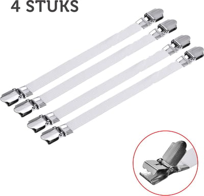 Dekbedspanners – Lakenspanners en Laken Clips – Voor Strak Dekbed en Laken – Laken Bevestiging – 4 Stuks – Wit