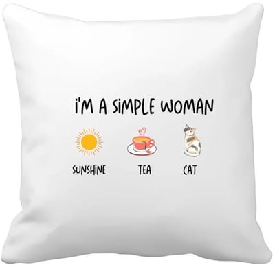 Akyol - i'm a simple woman sunshine, tea, cat Kussen hoes - Quotes - vrouwen die simpel zijn - vrouwen - quotes - verjaardagscadeau - verjaardag - cadeau - kado - geschenk - gift - 40 bij 40 cm