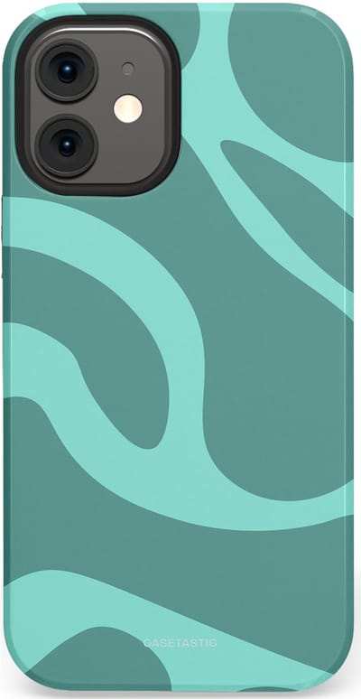Casetastic Hoesje Geschikt voor Apple iPhone 12 Mini - Stijlvolle Beschermende Duo-layer Case - Aqua Golven
