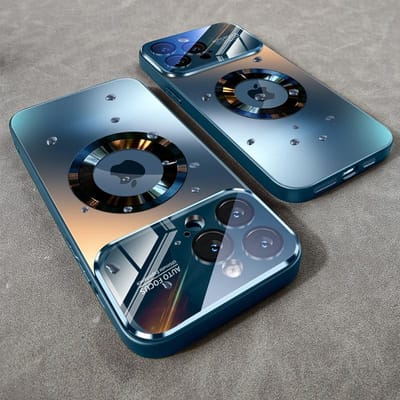Étui de chargement magnétique sans fil Magesafe pour iPhone 11, 12, 13, 14, 15, 16 Pro Max Plus, coque antichoc avec objectif d'appareil photo en verre de luxe For iPhone 12 black