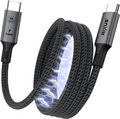 Rixus RXUC03 Magnetic USB-C 4.0 To USB-C Cable Easy Roll Up 1.5m 100W Space Gray