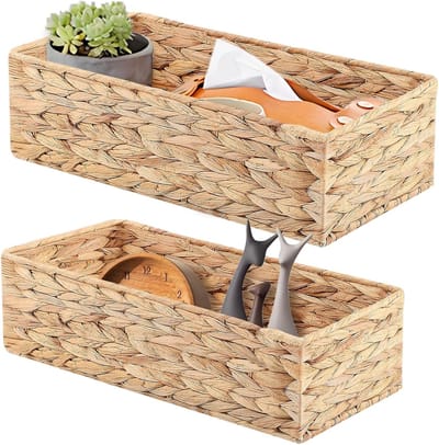 opbergmand, decoratieve mand voor planken, geweven manden voor opslag organisatie voor badkamer slaapkamer keuken wasruimte, waterhyacint, set van 2, 38 x 17,8 x 10,2 cm