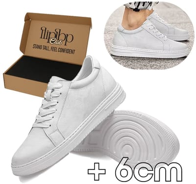 FLIPFLOP CLUB Verhogende Sneakers Heren (37) – +6 cm Lengte – Onzichtbare Verhoging – Comfort Sneakers – Kunstleer – Casual Schoenen Wit