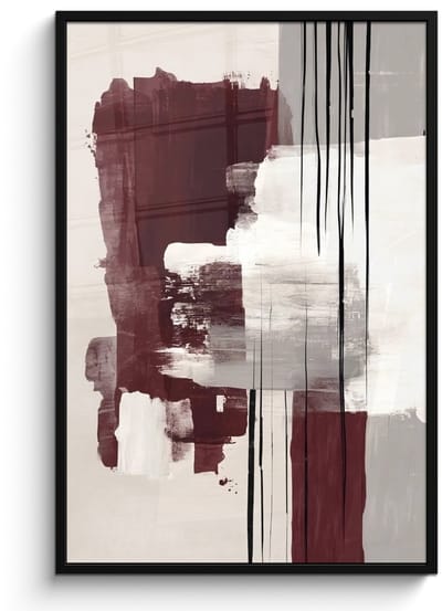 Poster in lijst - Fotolijst 80x120 cm - Posters - Penseelstreken - Abstract - Lijnen - Rood - Posterlijst zwart - Decoratie - Wanddecoratie woonkamer - Muurdecoratie slaapkamer