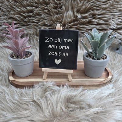 Robuust Wenstegeltje – Zo Blij met een Oma zoals Jij – 10x10 cm – Lief Cadeau voor Oma – Originele Wanddecoratie – Trendy nu – Decoratief Tegeltje met Standaard – Cadeau Idee
