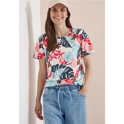 Shirt met ronde hals en bladprint