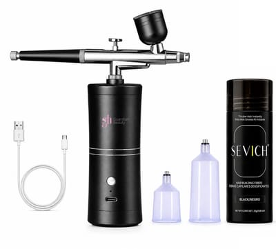 Haarverdikkings Starterset - 25g Hair Building Fibers - Zwart - Airbrushset met Compressor - Verbergt Haaruitval en Dunner Wordend Haar - Direct Voller Haar