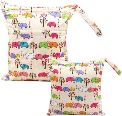 SnelShoppen - Wetbag Doekjes, Herbruikbare Nappy Bag, Waterdicht, Wasbare Organizer, Set van 2, Kleurrijke Patronen, Ideaal voor Kinderen en Baby's