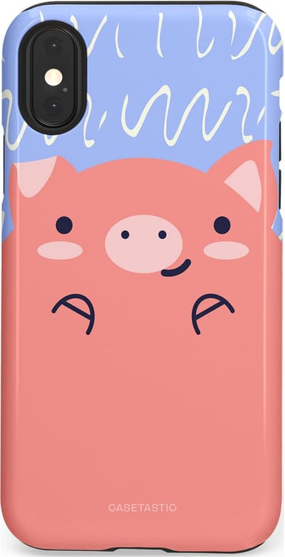 Casetastic hoesje geschikt voor Apple iPhone X / Apple iPhone XS - Dubbellaagse bescherming - Knuffel van varken - Fashion Case - Koraal Lichtblauw