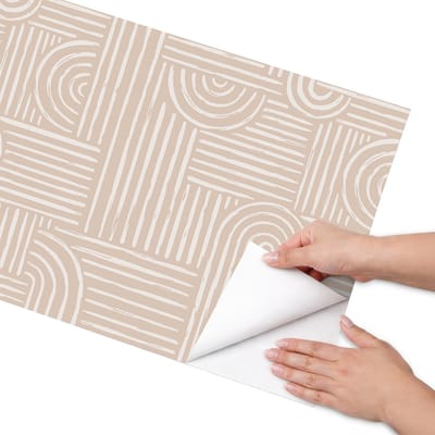 Coloray Meubel Wrap Folie - Beige Meubelfolie - 50x100 cm - Meubelfolie Zelfklevend Beige strepen - Wrapfolie Keuken - Minimalist Meubelfolie - Decoratiefolie - Tafeldecoratie - Geometrie