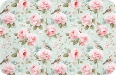 WC mat 60x40 cm - Antislip - Rozen - Vogels - Pastel - Kleurrijk - Toiletmat - Vloermat - Douchemat - Toilet tapijt - Toiletmatten