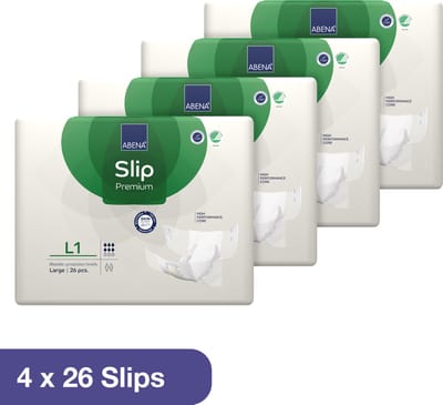 ABENA Incontinentie Slip Premium L1 - Eendelig Verband ter Bescherming van Zwaar Urineverlies en (Dunne) Ontlasting - Perfecte Aansluiting door Flexibele Sluitstrips - 104 Stuks