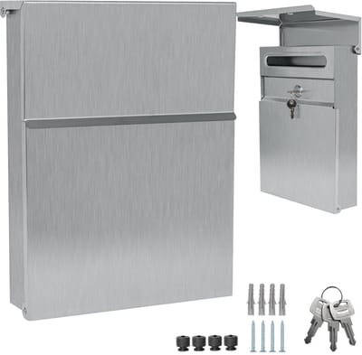 Dailygoods- Muurbrievenbus Design - Roestvrij Staal V2A - Mini 30 x 23 cm - Eenvoudig te Monteren - Elegant - Beschermd Slot - Brievenbus