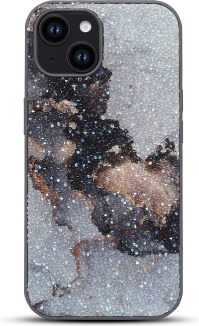 Casemania Hoesje Geschikt voor Apple iPhone 15 - Grijs - Diamant Marmer Glitter Back Cover