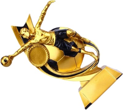 Voetbaltrofee Beeldje - Prijs Ornament - Souvenir Verzamelen - Hoogwaardig Hars - 17 cm Hoog - Goudkleurig
