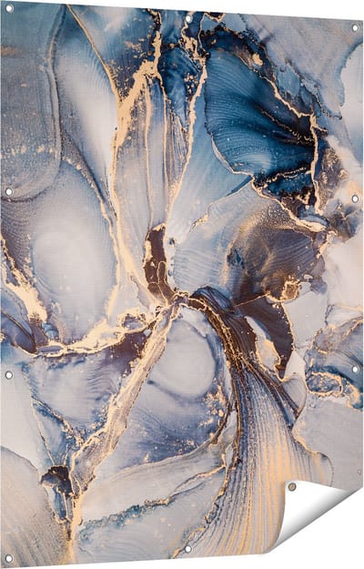 Gards Tuinposter Abstracte Luxe Kunst - Zwart met Goud - 90x120 cm - Tuindoek - Tuindecoratie - Wanddecoratie buiten - Tuinschilderij